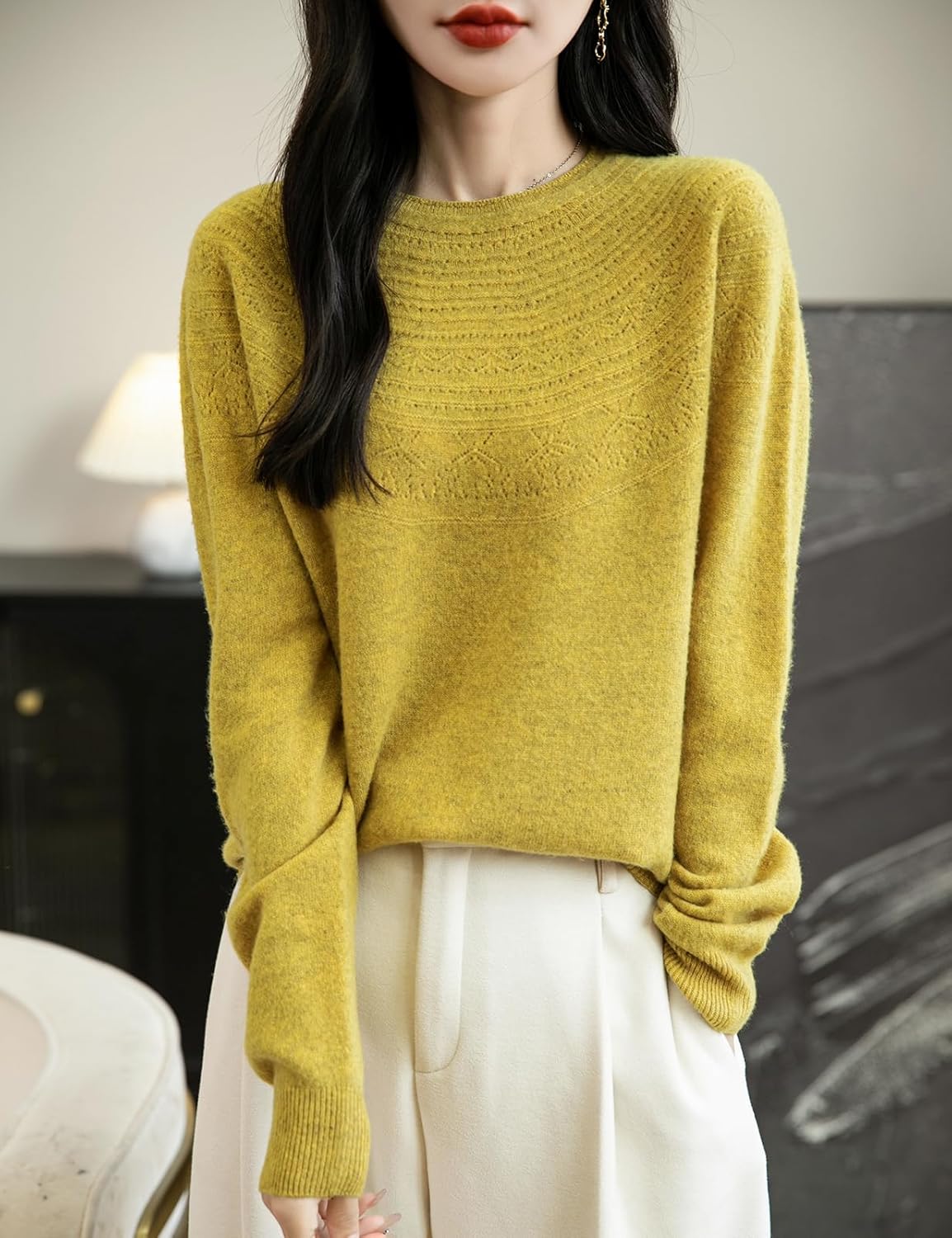 Women's 100% Merino Wool 2025 Fall Winter Crewneck First-Line Ready to Wear Long Sleeve Seamless Knit Sweater