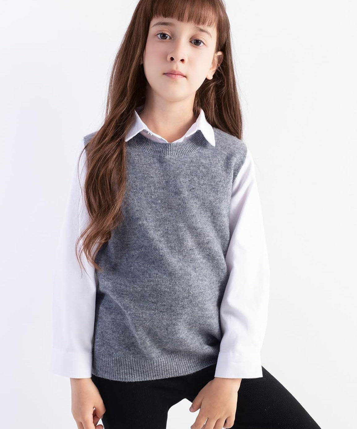 Girls' 100% Merino Wool Cable Knit Crewneck Vest