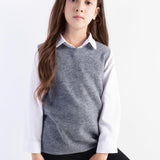 Girls 100% Merino Wool Sweater Vest Crewneck Sleeveless 2025 Fall Winter Cable Tops Knitted Pullover Vest