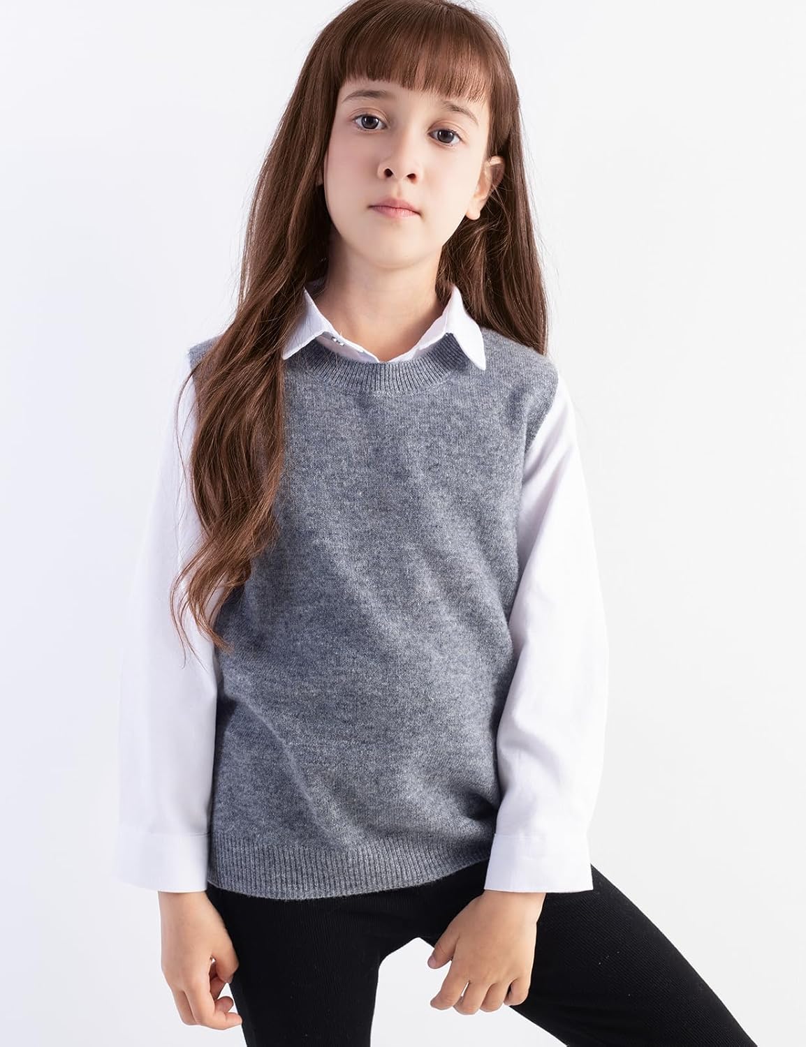 Girls' 100% Merino Wool Cable Knit Crewneck Vest