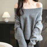 Séter de lana 100% merino de Chanyarn Women 2025 Otoño Invierno Invierno Tops de suéter de hombro Manio largo.