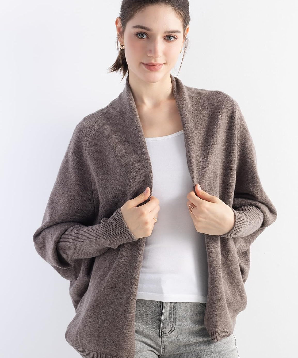 Merino Wool Oversized Batwing Rib Knit Cardigan