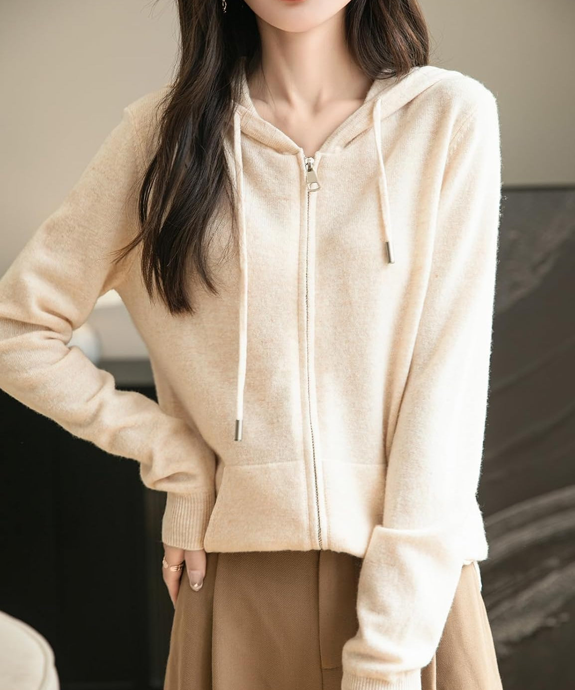 Women's 100% Merino Wool Zip Up Hoodies 2025 Fall Winter Warm Long Sleeve Knit Sweatshirt Cardigan with Pocket