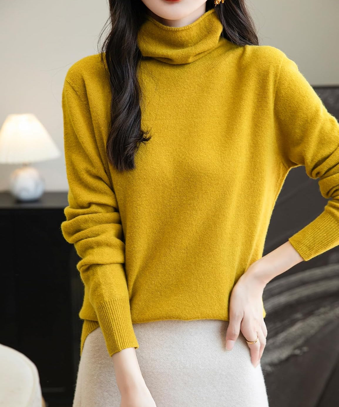Chanyarn Women's 100% Merino Wool Seamless Sweater Turtleneck First-Line Ready to Wear Long Sleeve Knitted Pullover Tops