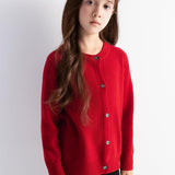 Girls 100% Merino Wool Cardigan Fall Winter First-Line Ready to Wear Crewneck Long Sleeve Seamless Sweater
