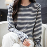 Frauen Merino Wollpullover 2025 Herbst Winter Casual Crew Hals gestreift