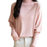 Suéter de manga morcego com mistura de lã Merino e gola simulada