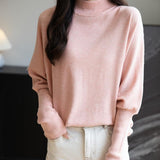 Women's Merino Wool Blend Oversized Sweater 2025 Fall Winter Fashion Mock Neck Batwing Sleeve Knit Pullover Sweater
