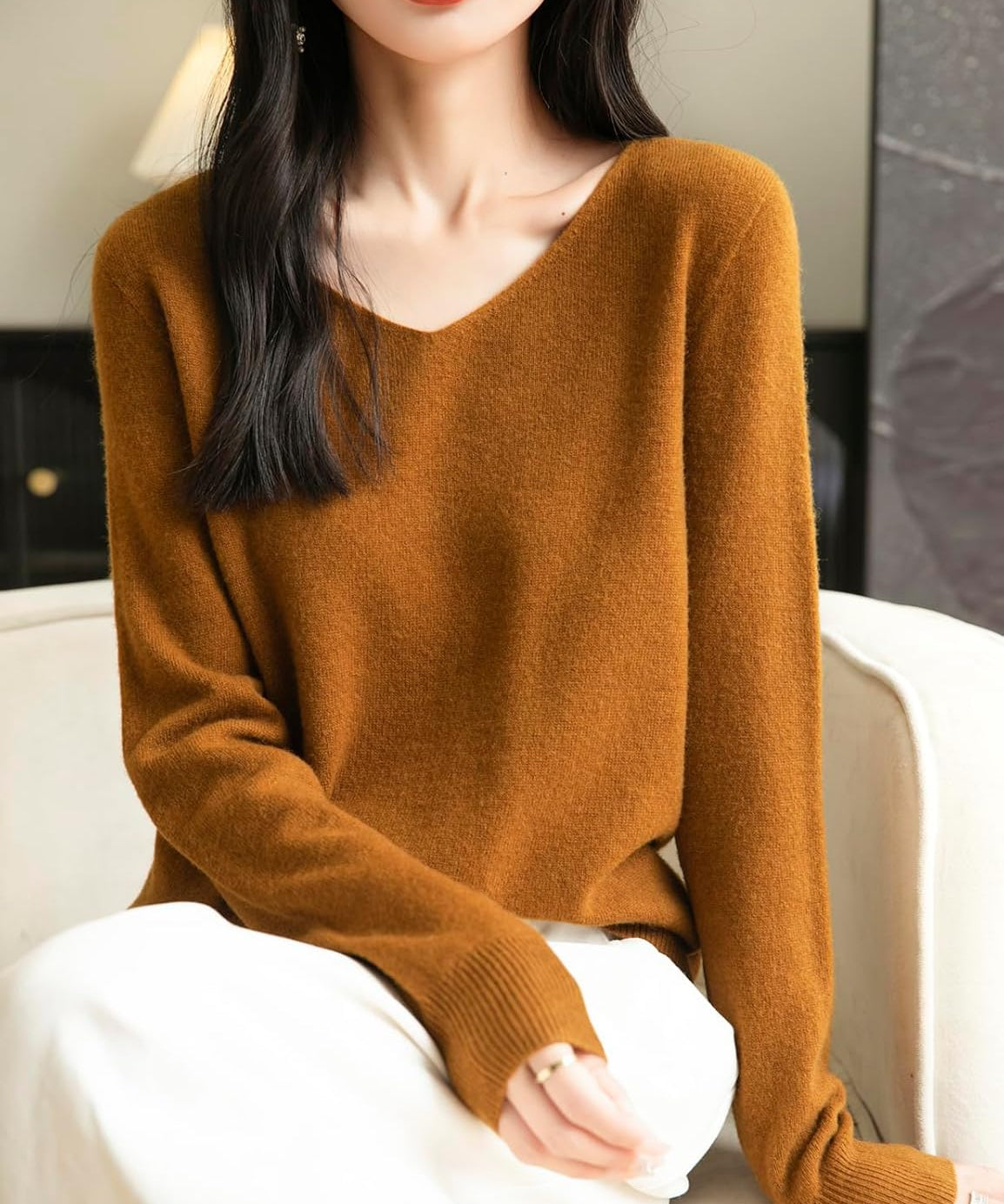 Chanyarn Women's 100% Merino Wool V Neck Sweater 2025 First-Line Ready to Wear Casual Long Sleeve Seamless Knit Sweater