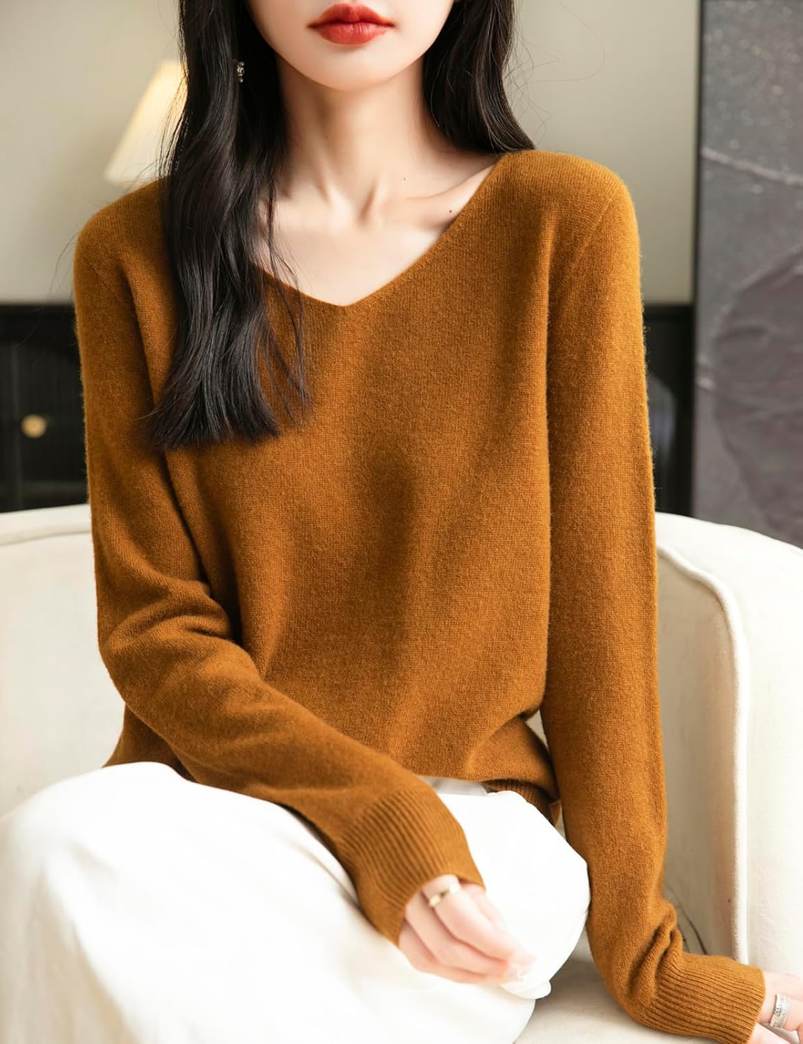 Chanyarn Women's 100% Merino Wool V Neck Sweater 2025 First-Line Ready to Wear Casual Long Sleeve Seamless Knit Sweater
