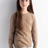 Girls 100% Merino Wool Sweater Fall Winter First-Line Ready to Wear Crewneck Long Sleeve Seamless Knit Sweater