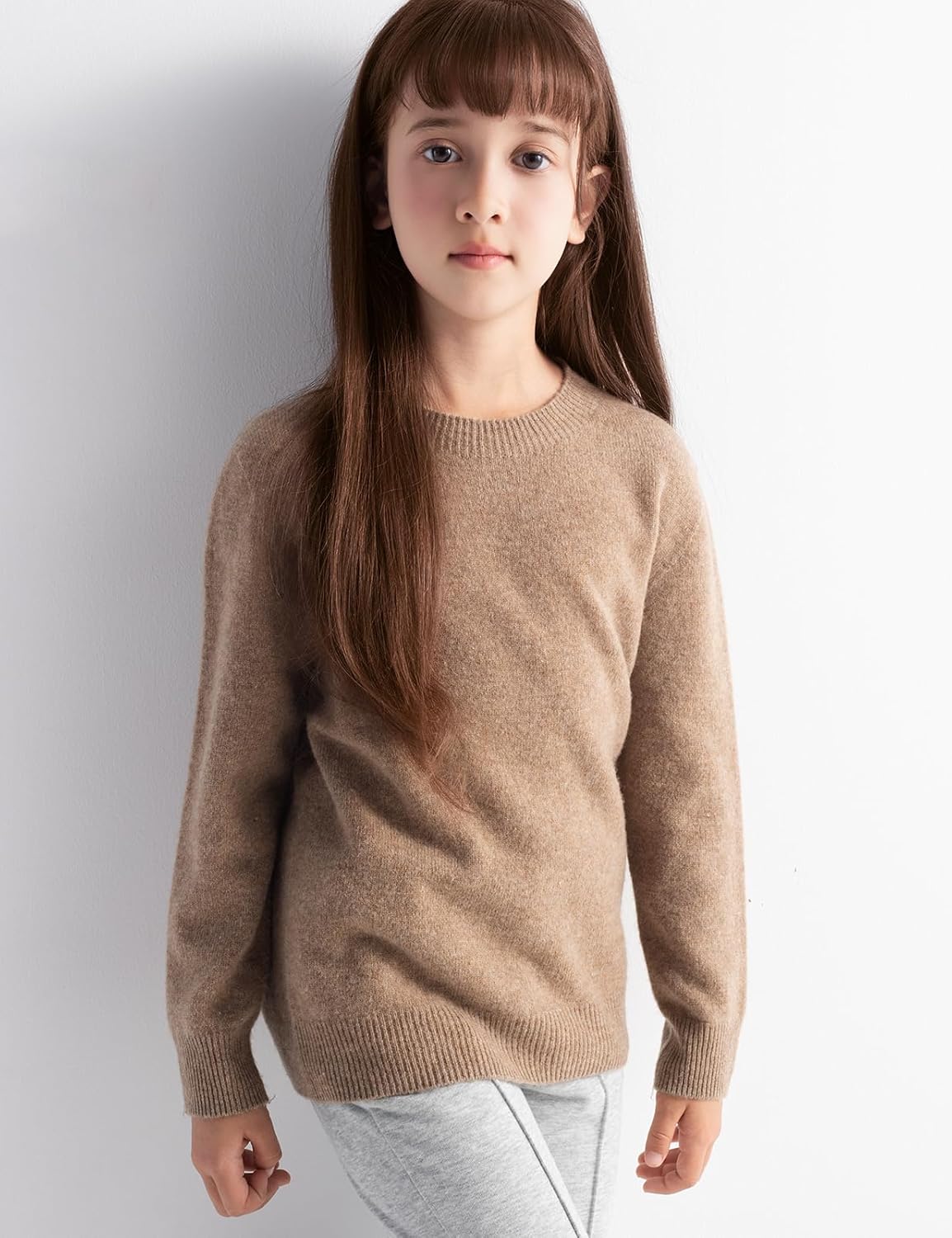 Girls 100% Merino Wool Sweater Fall Winter First-Line Ready to Wear Crewneck Long Sleeve Seamless Knit Sweater