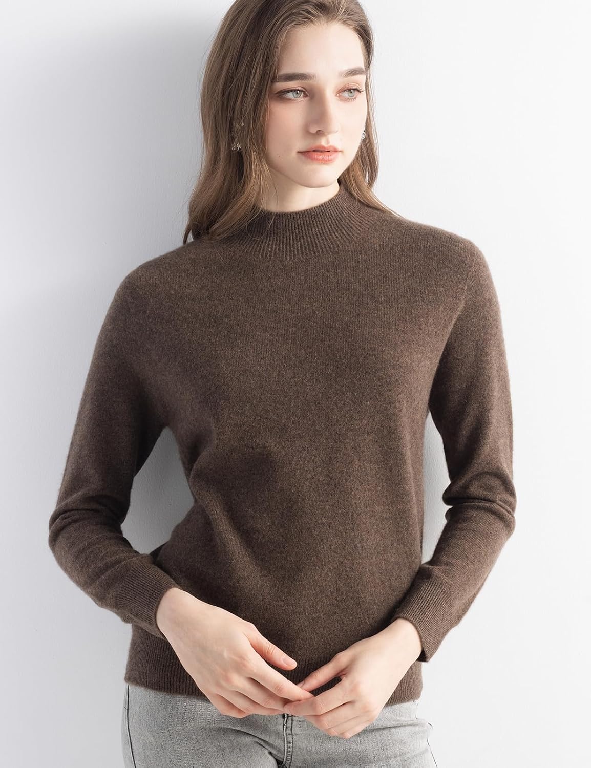 100% Pure Cashmere Mock Neck Pullover Sweater