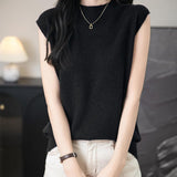 Women's 100% Merino Wool Spring Fall Winter First-Line Ready to Wear Mock Neck Seamless Knit Sleeveless Sweater Vest