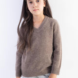 Girls 100% Merino Wool Sweater Fall Winter First-Line Ready to Wear V-Neck Long Sleeve Seamless Knit Pullover