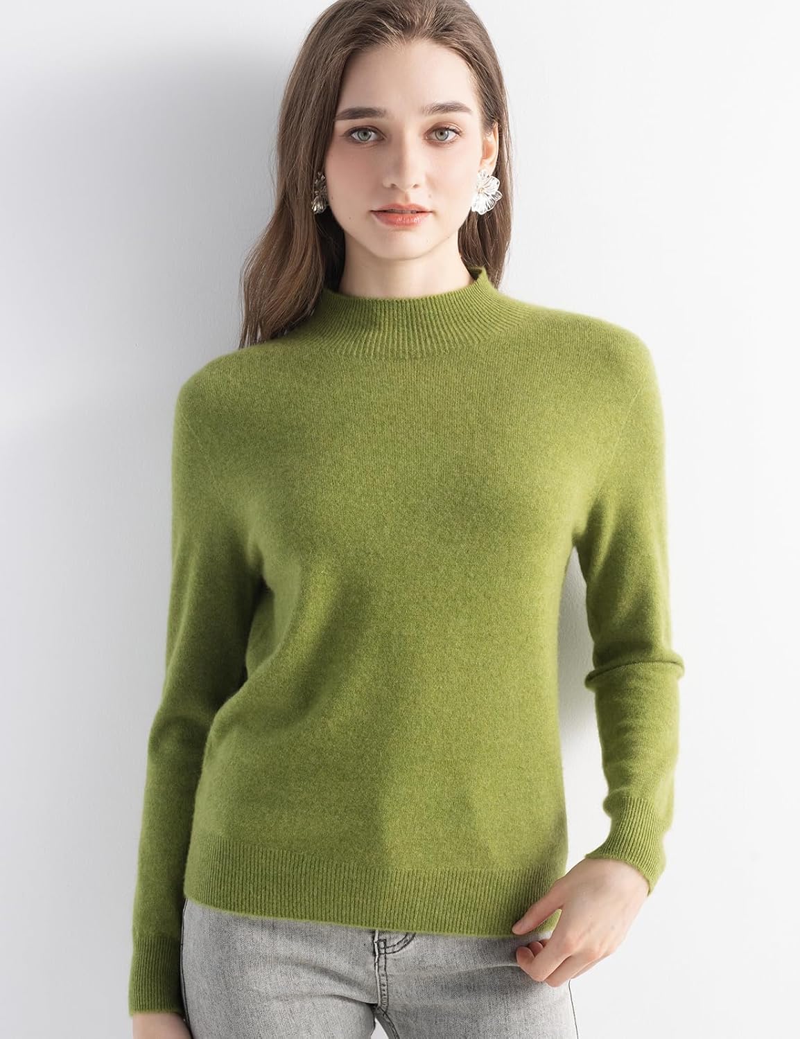 100% Pure Cashmere Mock Neck Pullover Sweater