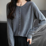 Women's Merino Wool Cardigan Crew Neck Fall Winter Long Sleeve First-Line Ready to Wear Seamless Knit Cardigan