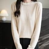 Women's Merino Wool Sweater 2025 Fall Winter Fake Two Piece Color Block Shirt Crewneck Long Sleeve Knit Pullover Top