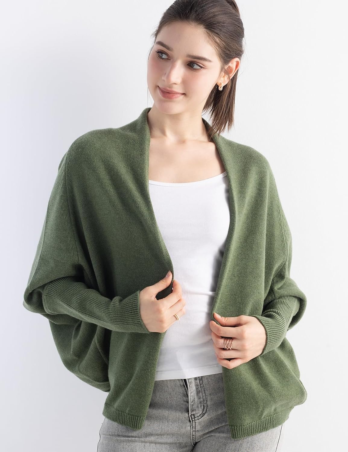 Women's Merino Wool Cardigan Sweater 2025 Fall Winter Open Front Batwing Sleeve Knit Slouchy Cardigan Sweater