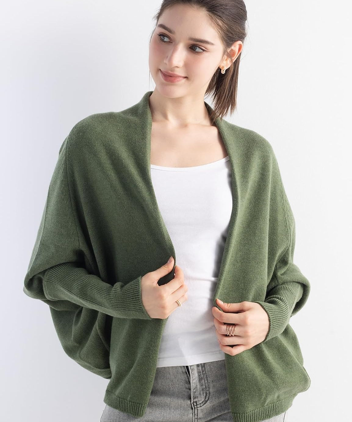 Merino Wool Oversized Batwing Rib Knit Cardigan