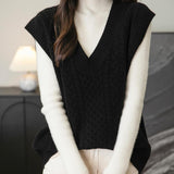 Chanyarn Women's 100% Merino Wool Sweater Vest 2025 Fall Winter Classic V Neck Cable Sleeveless Knit Sweater Tank Tops