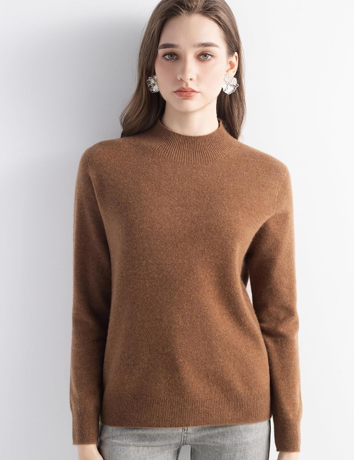 100% Pure Cashmere Mock Neck Pullover Sweater
