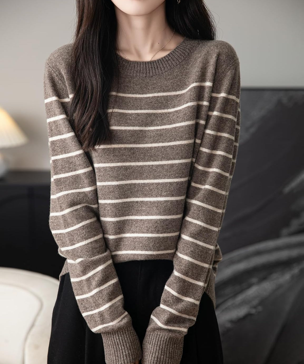 100% Merino Wool Striped Crewneck Sweater