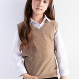 Girls 100% Merino Wool Sweater Vest V-Neck Sleevless 2025 Fall Winter Cable Tops Knitted Pullover Vest