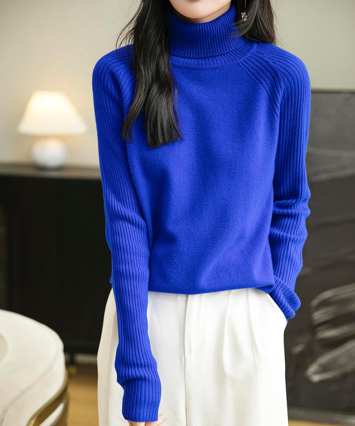 Women's 100% Merino Wool Raglan Turtleneck Sweater