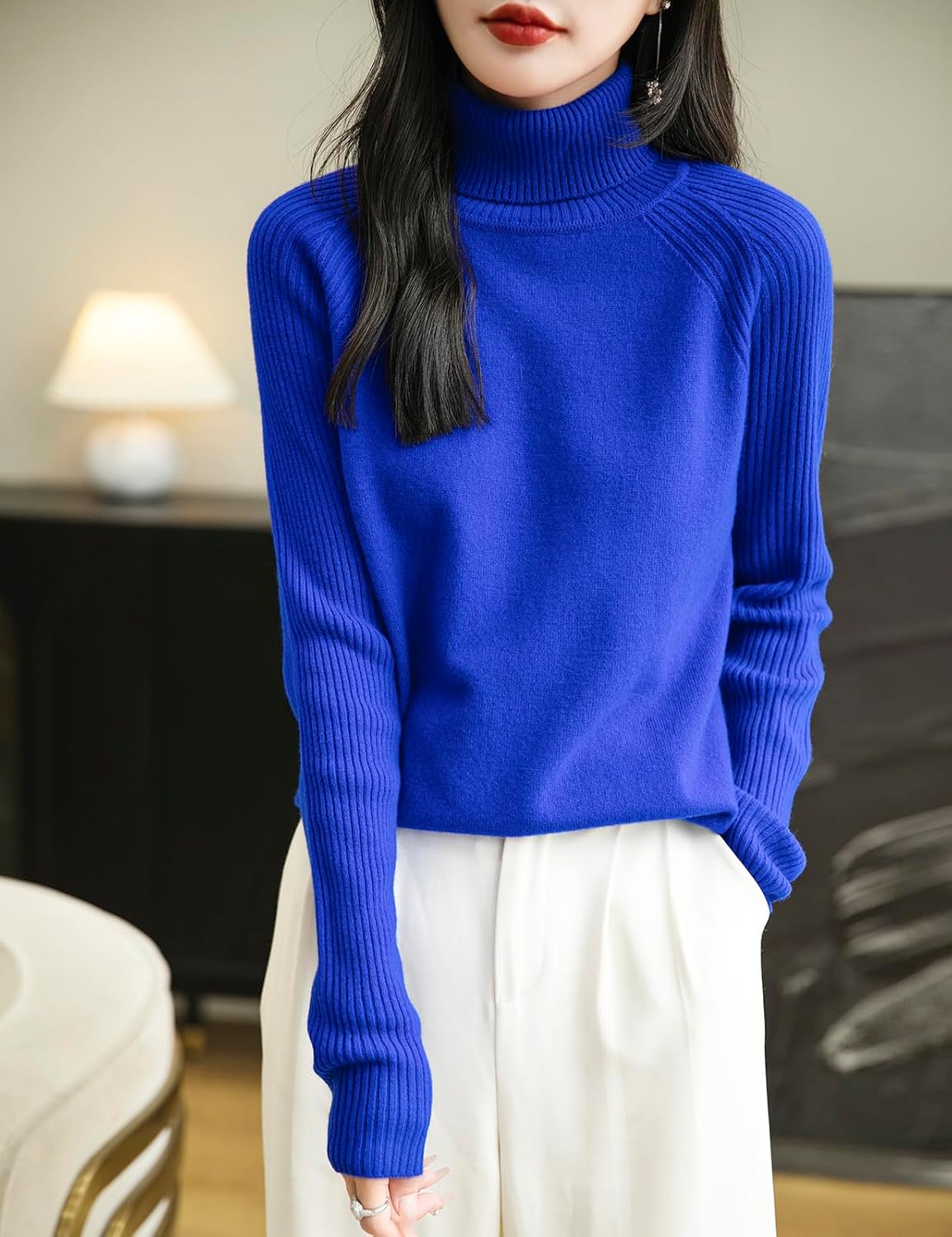 100% Merino Wool Raglan Turtleneck Sweater