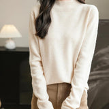 Chanyarn Women's 100% Merino Wool Seamless Sweater Mock Neck First-Line Ready to Wear Long Sleeve Knitted Pullover Tops