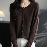Women's Merino Wool Cardigan Crew Neck Fall Winter Long Sleeve First-Line Ready to Wear Seamless Knit Cardigan