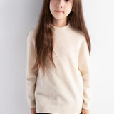 Girls 100% Merino Wool Sweater Fall Winter First-Line Ready to Wear Mock Neck Long Sleeve Seamless Pullover