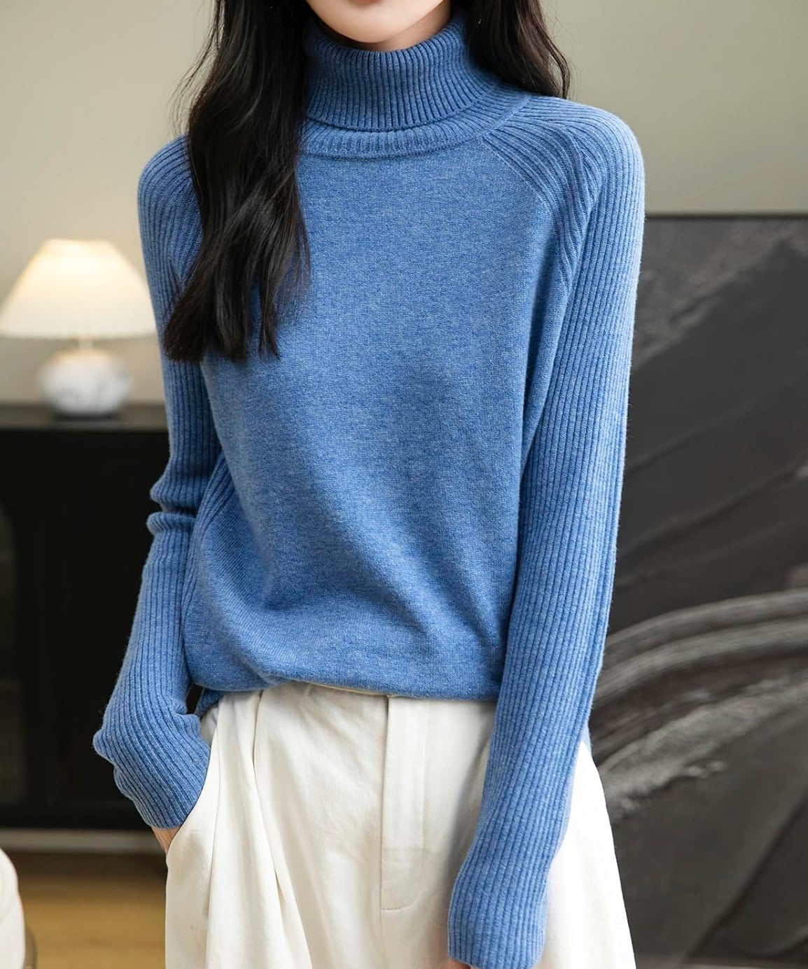 Women's 100% Merino Wool Raglan Turtleneck Sweater