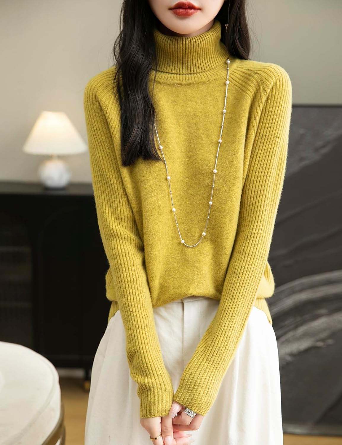 100% Merino Wool Raglan Turtleneck Sweater