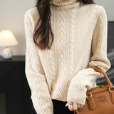 Chanyarn Women's 100% Merino Wool Turtleneck Sweater 2025 Fall Winter Long Sleeve Solid Cable Knitted Pullover Sweater