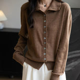 Women's Merino Wool Blend Cardigan 2025 Fall Winter Casual Mock Neck Long Sleeve Knit Cardigan with Buttons