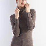Women's Merino Wool Sweater Fall Winter Turtleneck Rib Long Sleeve First-Line Ready to Wear Seamless Knit Sweater