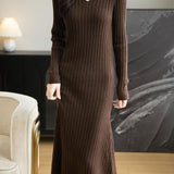 Women's Merino Wool Blend Sweater Dress 2025 Fall Winter V-Neck Long Sleeve Ribbed Cocktail Bodycon Knit Maxi Dress