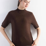 Women's Merino Wool Sweater 2025 Fall Winter Mock Neck Short Sleeve First-Line Ready to Wear Seamless Knit Sweater