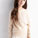 Girls 100% Merino Wool Sweater Fall Winter First-Line Ready to Wear Crewneck Long Sleeve Seamless Knit Sweater