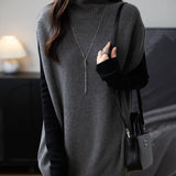 Women's Merino Wool Oversized Sweater Vest 2025 Fall Winter Casual Loose Turtleneck Sleeveless Knit Pullover Sweater