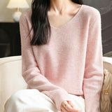 Chanyarn Women's 100% Merino Wool V Neck Sweater 2025 First-Line Ready to Wear Casual Long Sleeve Seamless Knit Sweater