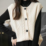Chanyarn Women's 100% Merino Wool Sweater Vest 2025 Fall Winter Crew Neck Button Down Sleeveless Cable Knitted Sweater