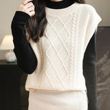 Chanyarn Women's 100% Merino Wool Sweater Vest 2025 Fall Winter Casual Crewneck Cable Sleeveless Knit Sweater Tank Tops