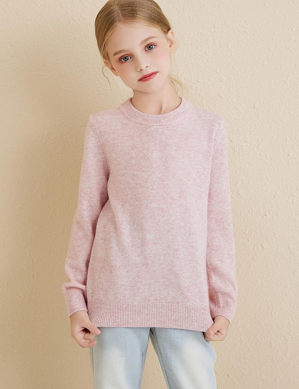 Chanyarn Girls 100% Merino Wool Sweater 2025 Fall Winter Kids Solid Crew Neck Warm Soft Long Sleeve Knit Pullover Jumper