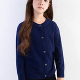 Girls 100% Merino Wool Cardigan Fall Winter First-Line Ready to Wear Crewneck Long Sleeve Seamless Sweater