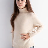 Girls 100% Merino Wool Sweater Fall Winter First-Line Ready to Wear Turtleneck Long Sleeve Seamless Pullover
