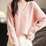 Chanyarn Women's V Neck 100% Merino Wool Oversized Sweater 2025 Fall Winter Vintage Cable Long Sleeve Knit Sweater