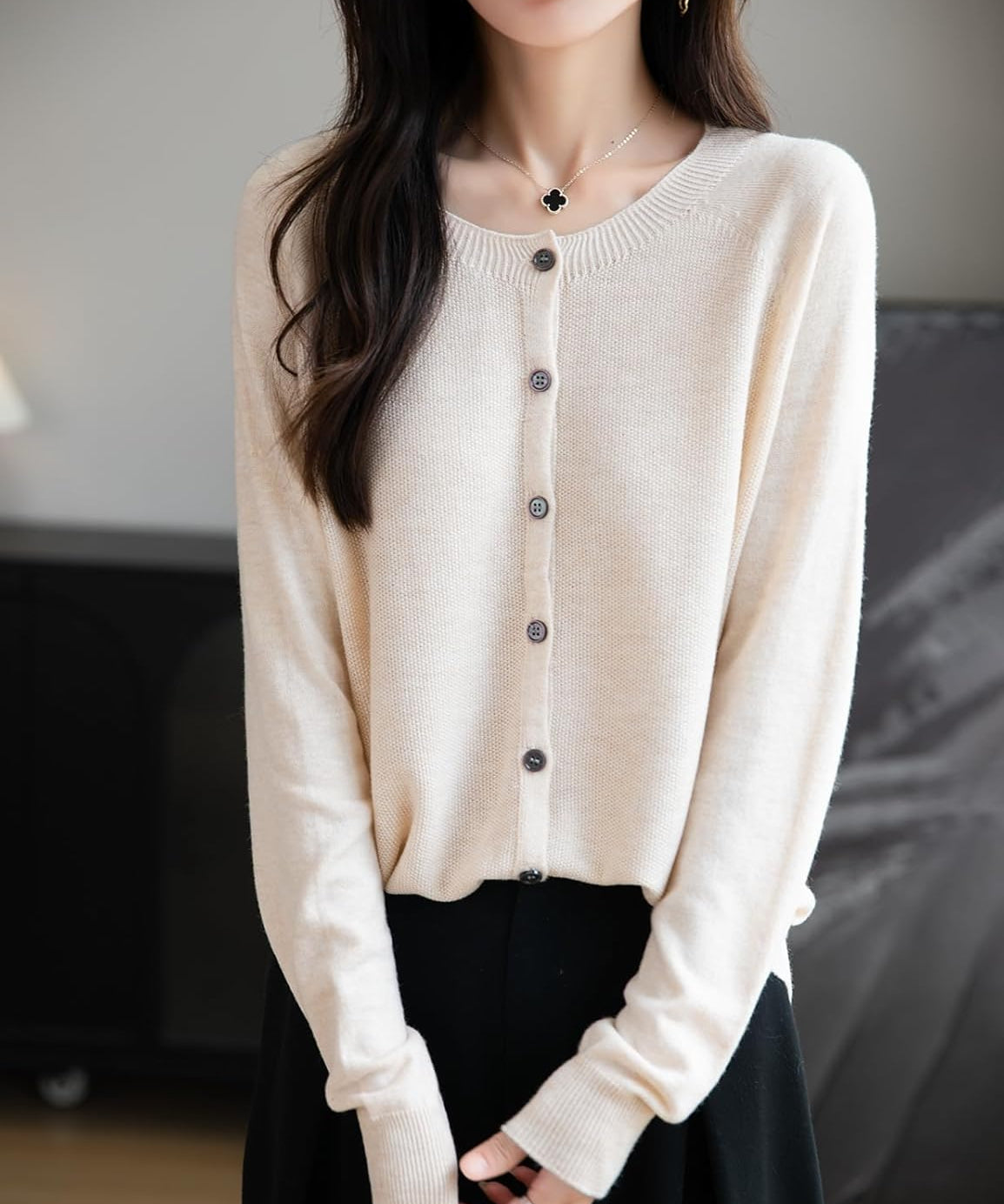 Merino Wool Seamless Crewneck Cardigan